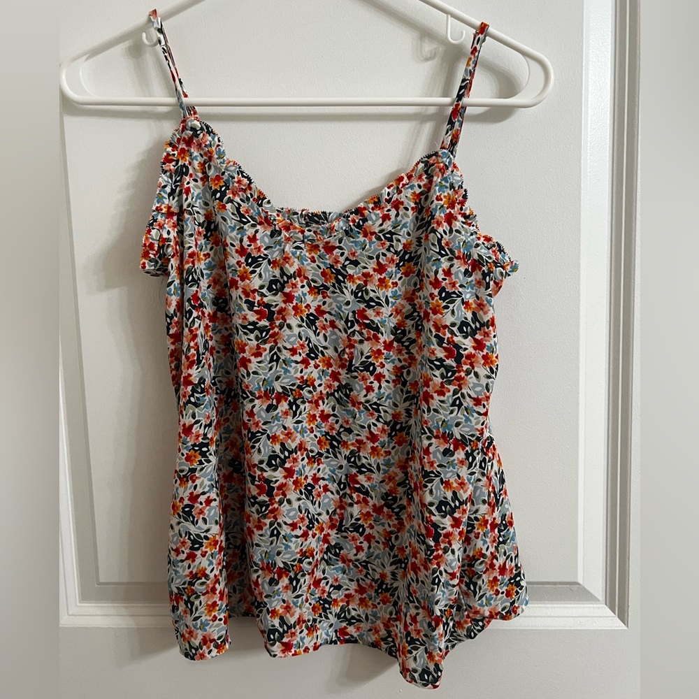 Loft Petite XXS Floral Ruffle Trim Tank Top